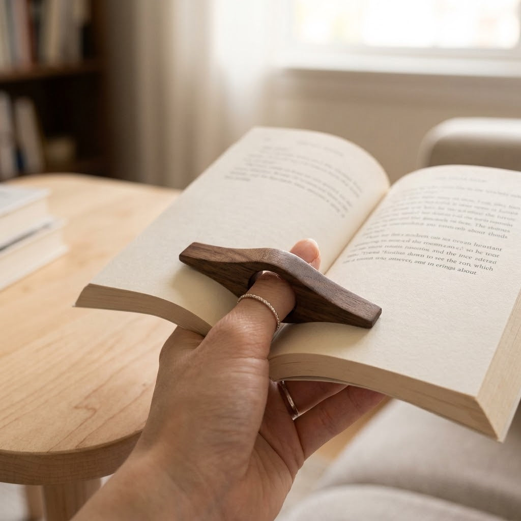 Solid Wood Thumb Page Holder for One-Hand Reading
