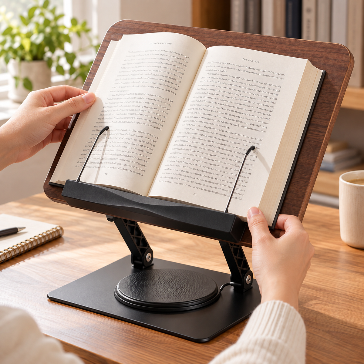 Rotating Woodgrain Book & Tablet Reading Stand