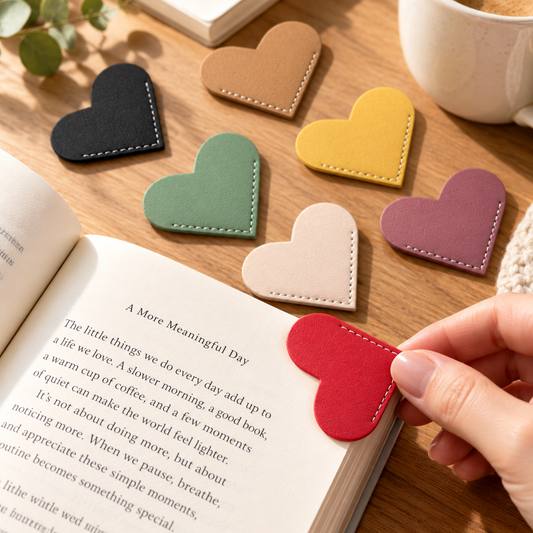 Heart-Shaped Leather Page Clip Bookmark