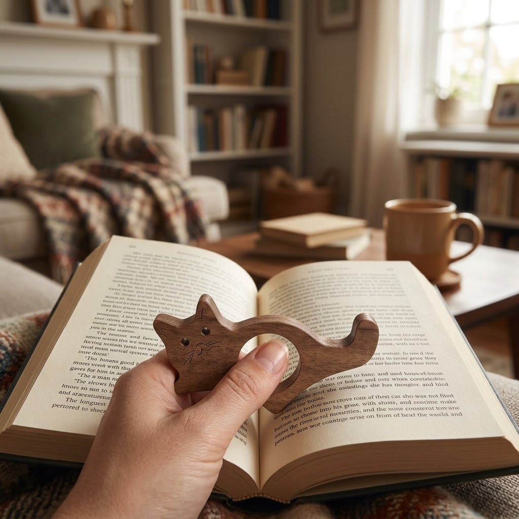 Cat-Shaped Wooden Thumb Page Holder
