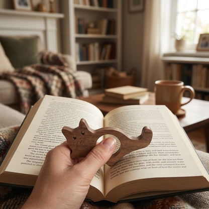 Cat-Shaped Wooden Thumb Page Holder