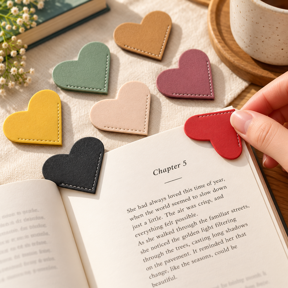 Heart-Shaped Leather Page Clip Bookmark