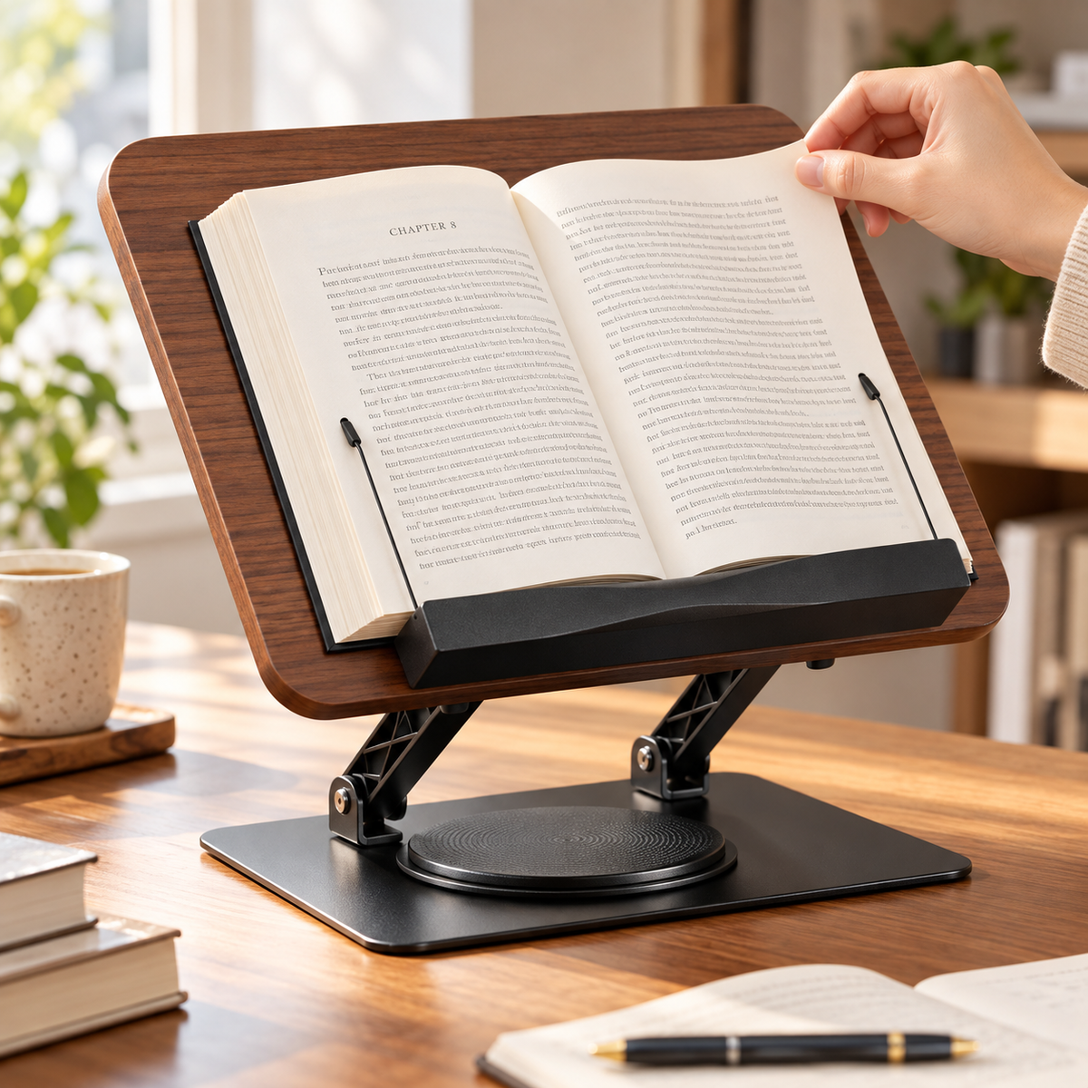 Rotating Woodgrain Book & Tablet Reading Stand